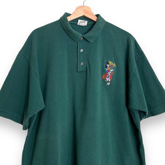 Vintage Cotton Deluxe Hunter Green Bagpipe Player Embroidered Polo Shirt Mens XL - Picture 3 of 7